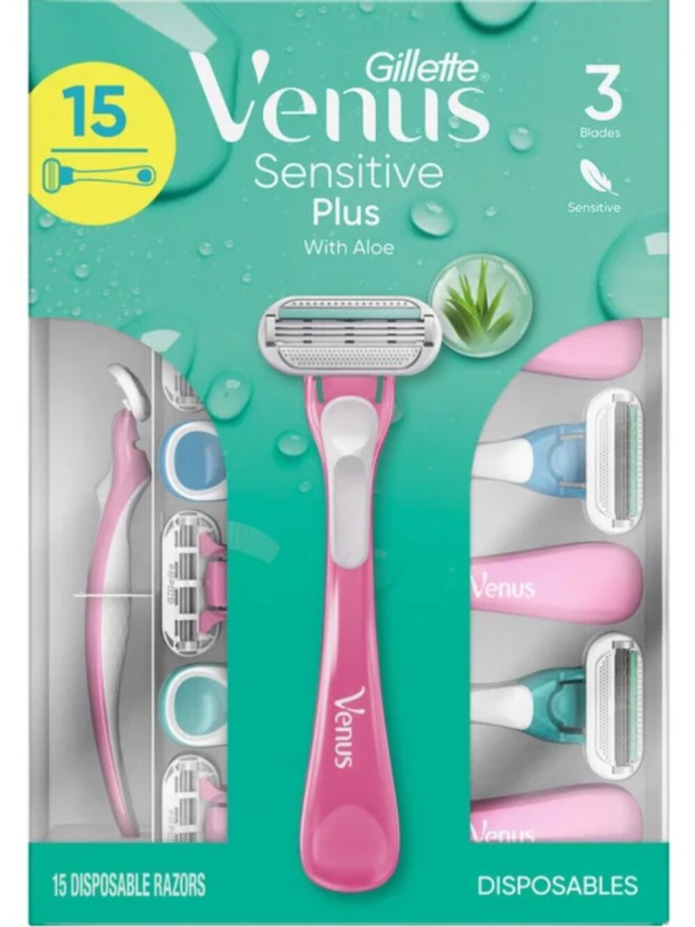 Gillette Venus Sensitive Plus Disposable Razor, 15-count